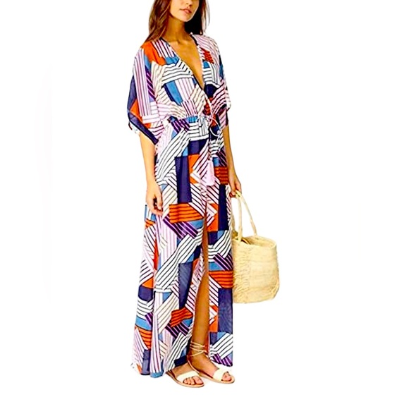 Swim Boho Geometic Maxi Dress Beach Caftan Cover Up One Size Poshmark